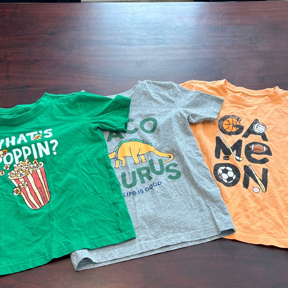 Life Is Good Kids Tees - Green, Gray, Orange